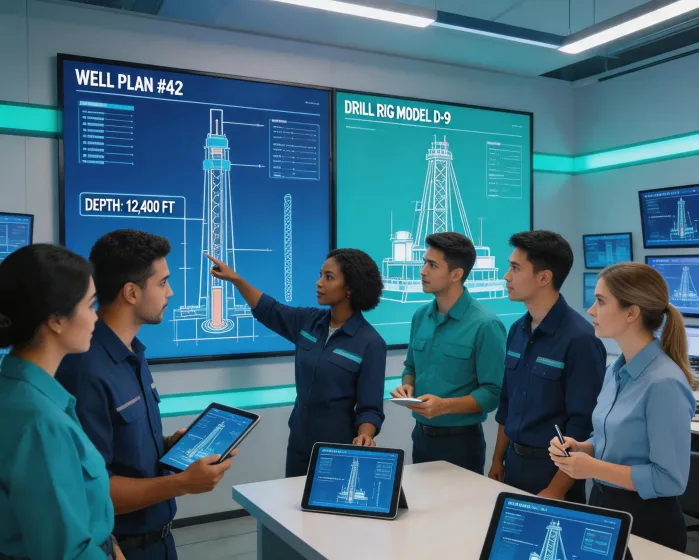 Engineering team reviewing drilling plans
